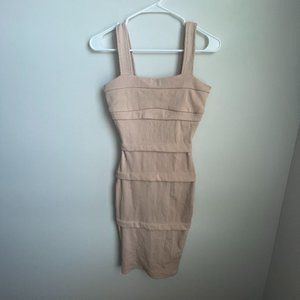 Women's Nude Ribbed Midi Bodycon Dress